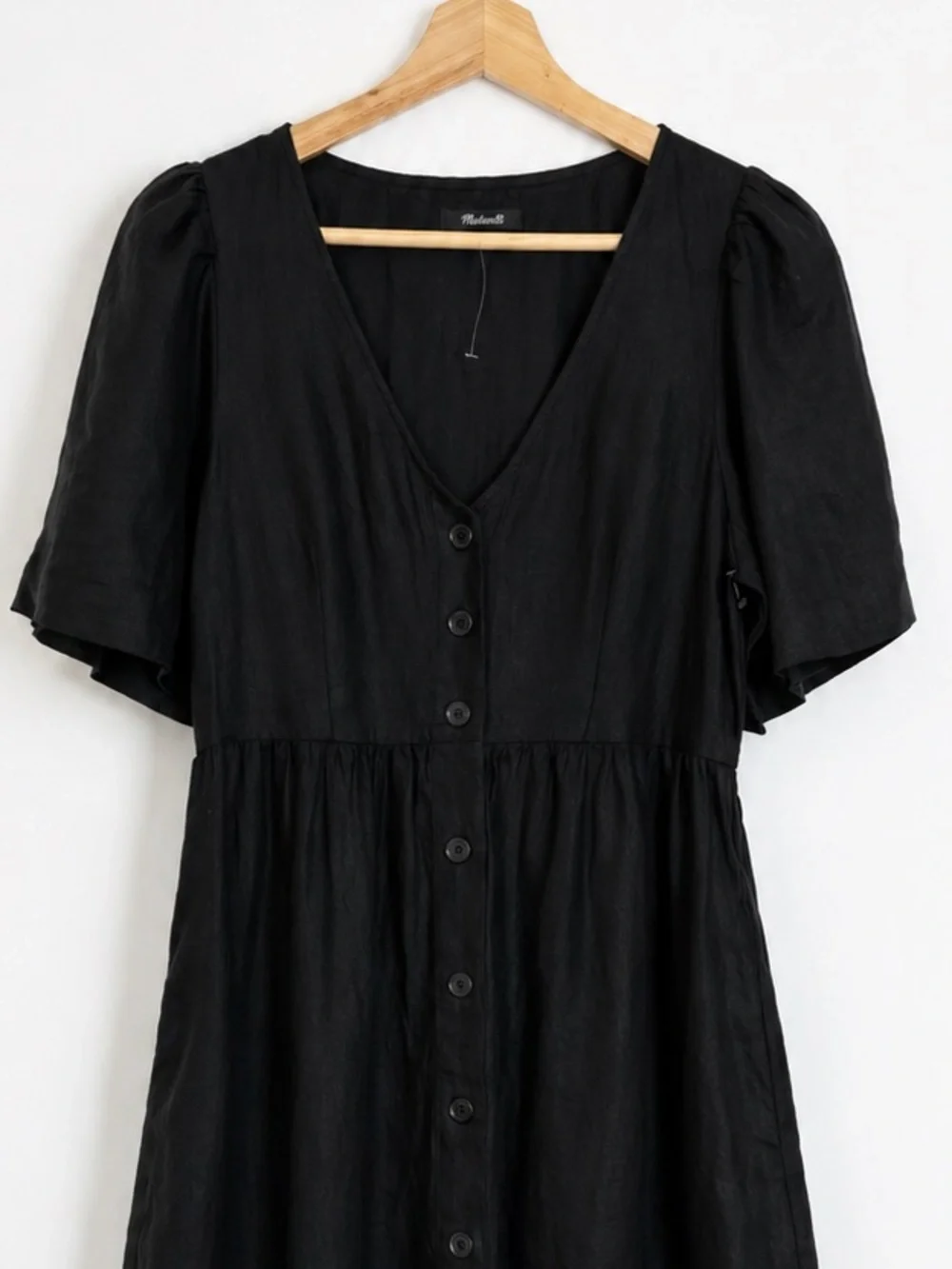 Madewell Linen Pleated Shirtdress Short Sleeve Black Size Small Relaxed Fit Midi - Picture 8 of 13